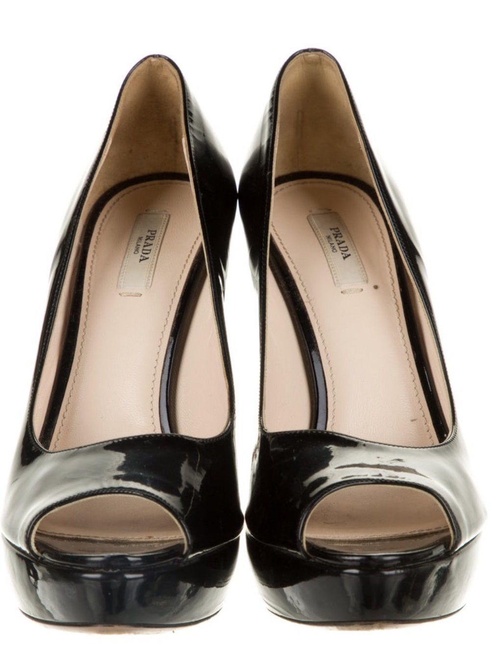 Prada Black Patent Peep-Toe Platform Heels